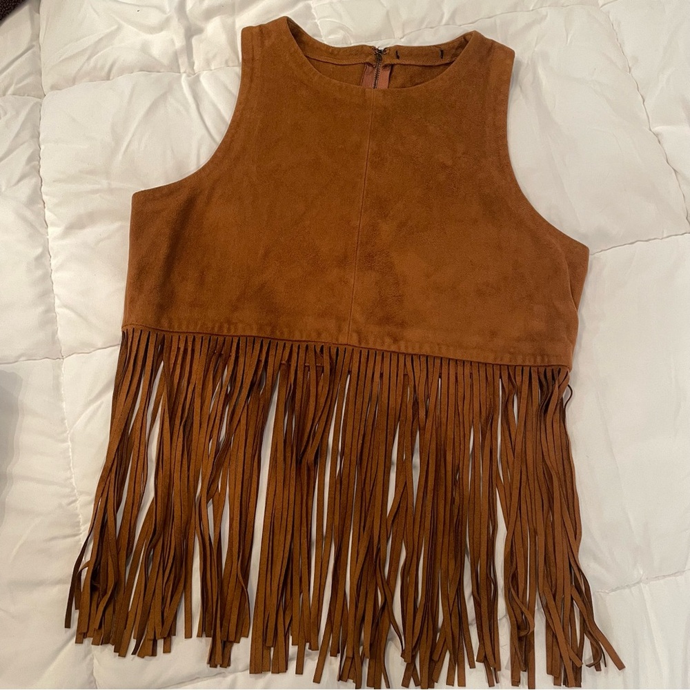 Faux Suede Top with Fringe and Back Zip Med for Dancing Halloween Indian Western